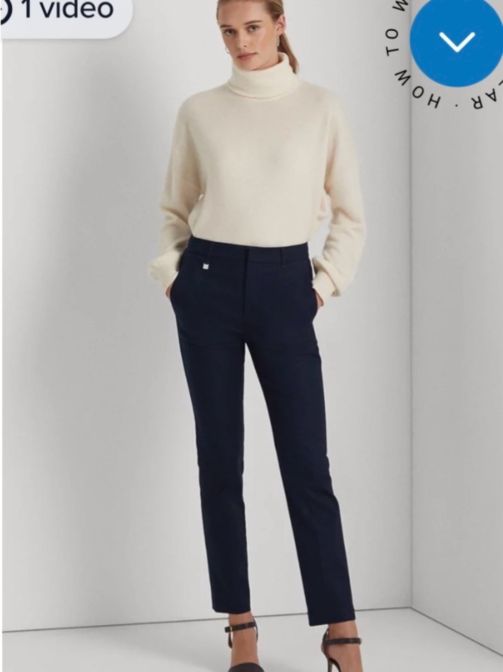 Lauren Ralph Lauren Double Faced Stretch Cotton Skinny Navy Ankle Pants Size 12